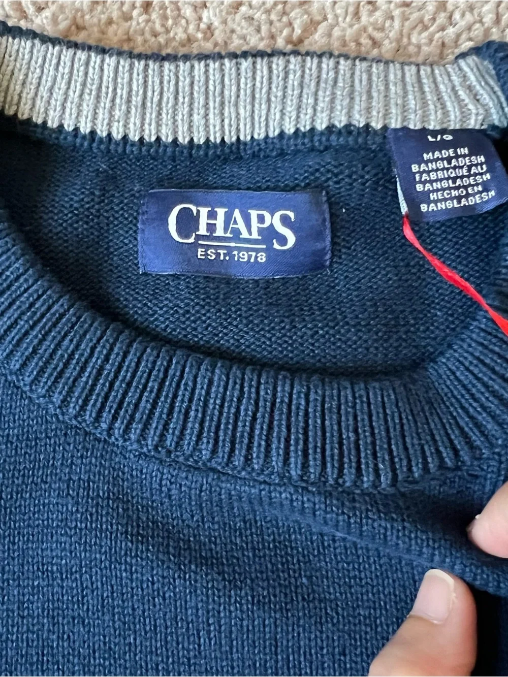 Chaps Navy Crewneck Sweater American Flag Large 100% Cotton NWT